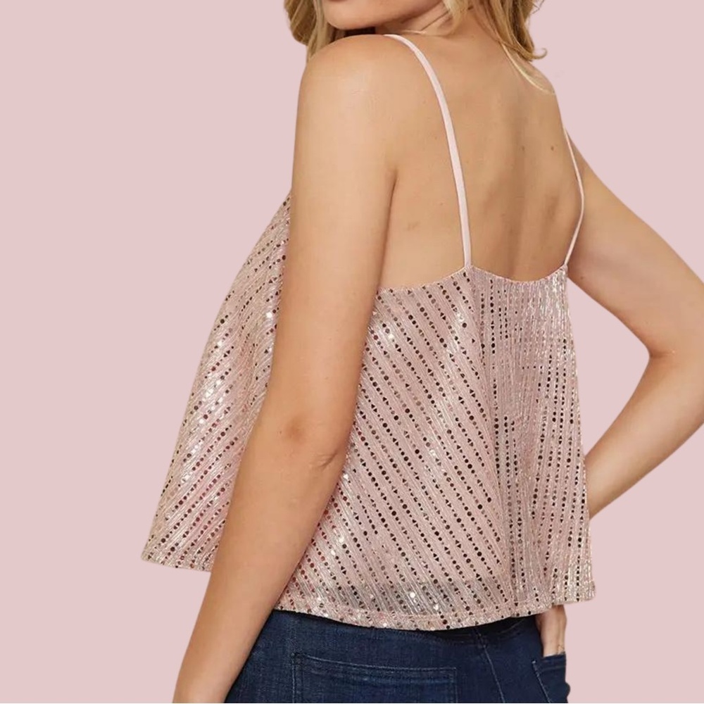 Sparkly Sequin Pink Cami Top - Picture 5 of 6